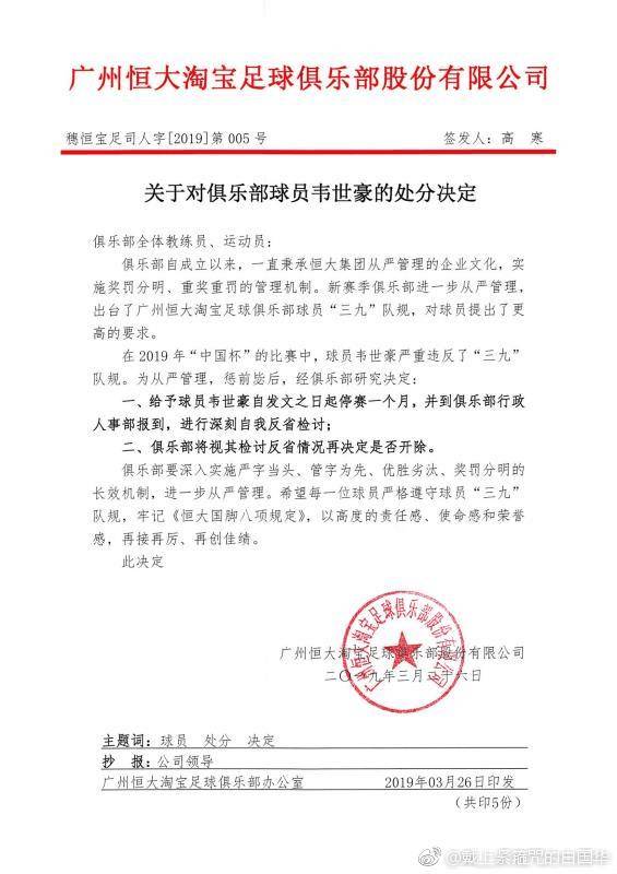 成熟一点！韦世豪曾被恒大停赛1个月，上赛季联赛+亚冠被停9场