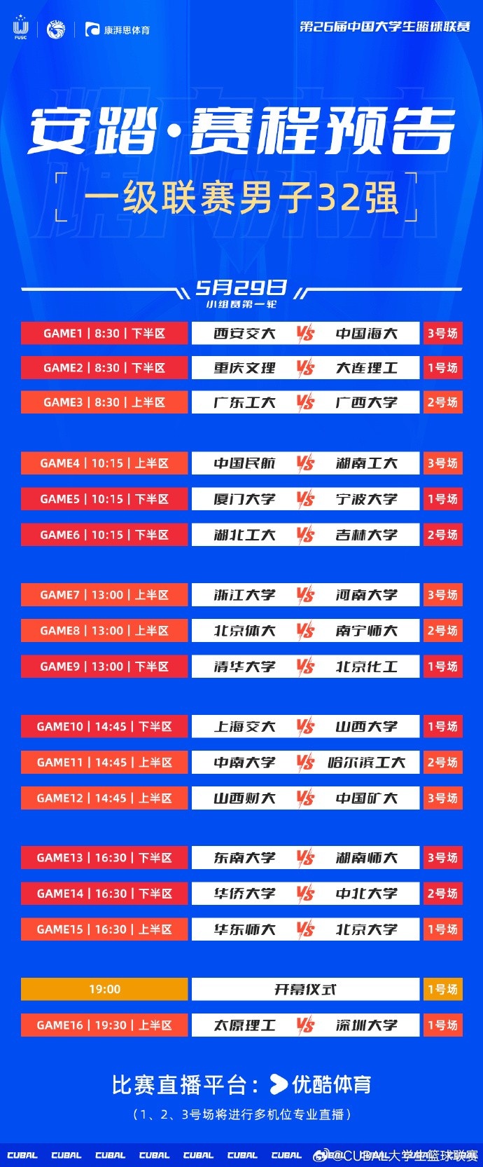 CUBAL明日全国大赛赛程：太理VS深大 中南VS哈工大