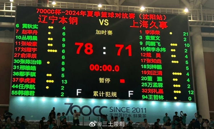 夏季篮球对抗赛沈阳站：辽宁加时78-71击败上海 李添荣空砍21分